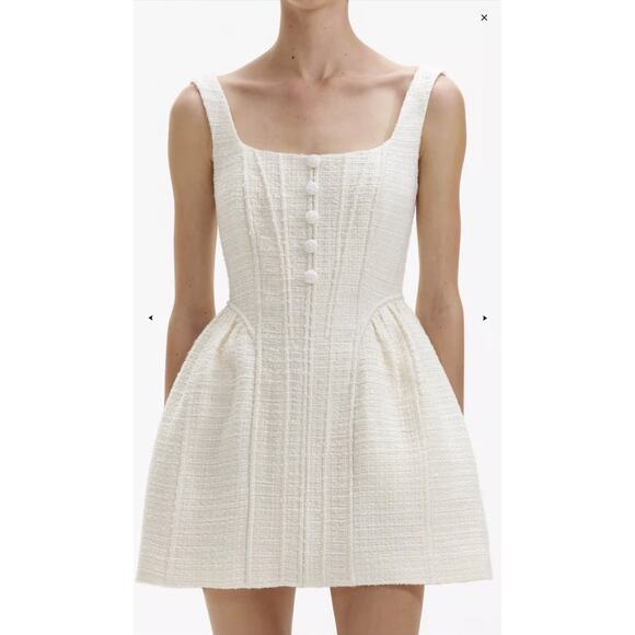 Self-Portrait Tweed Bouclé Corset Mini Dress Cream bride bridal size US 2 UK 6 - Picture 12 of 12